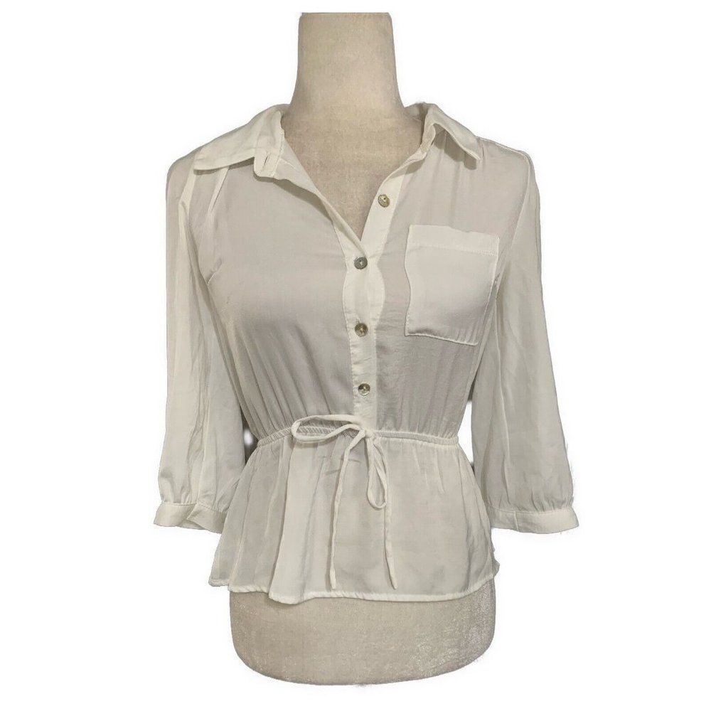 Monteau Anthropologie Solid White Long Sleeve Top Blouse Small